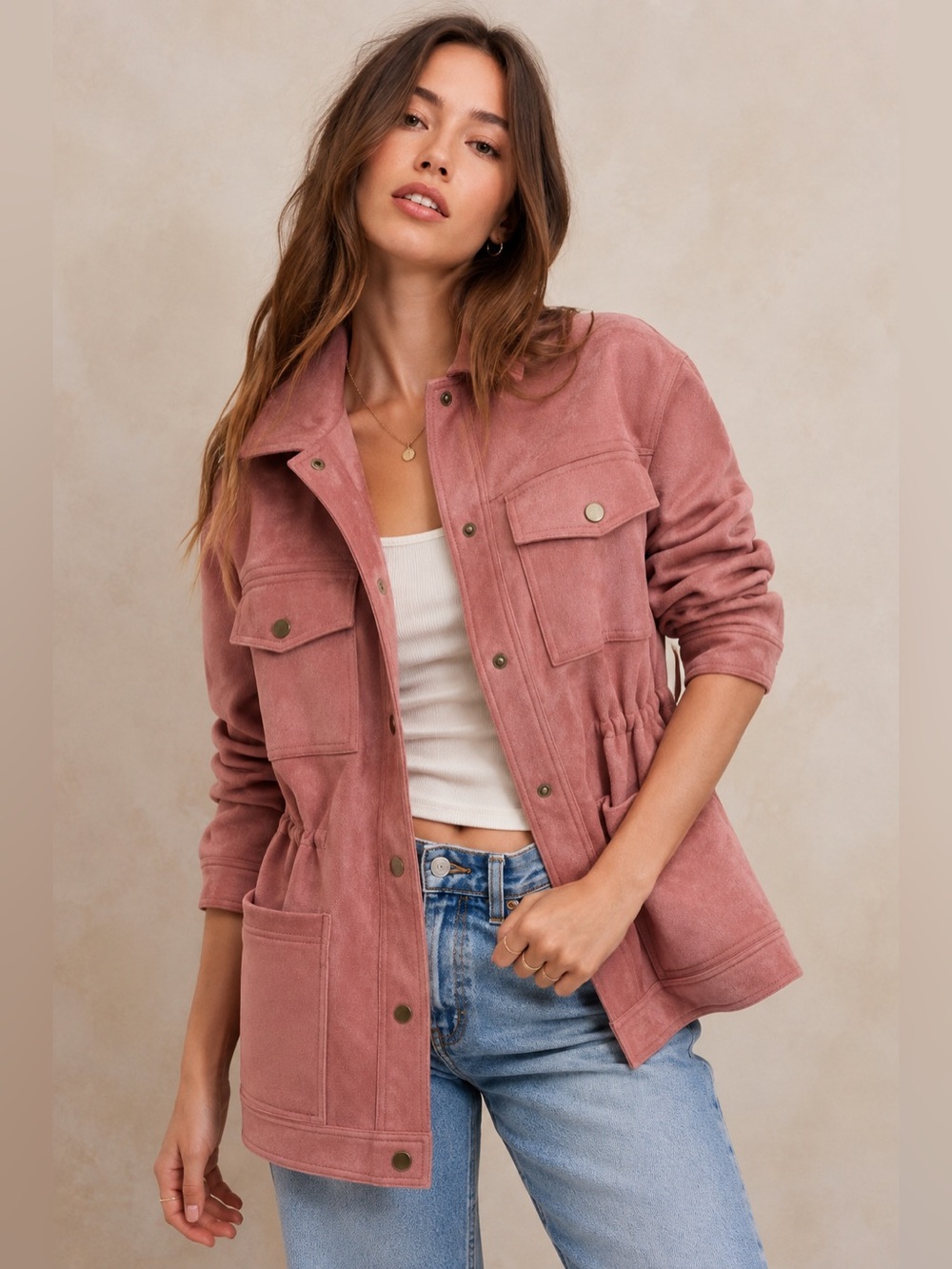 Banana Republic Factory Vegan Suede Jacket Pink Amaretti XL